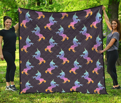 Rainbow Origami Unicorn Pattern Print Quilt