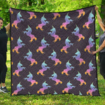 Rainbow Origami Unicorn Pattern Print Quilt