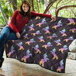 Rainbow Origami Unicorn Pattern Print Quilt