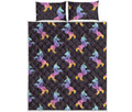 Rainbow Origami Unicorn Pattern Print Quilt Bed Set