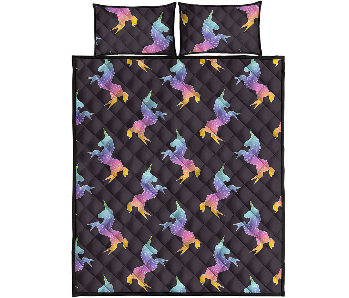 Rainbow Origami Unicorn Pattern Print Quilt Bed Set