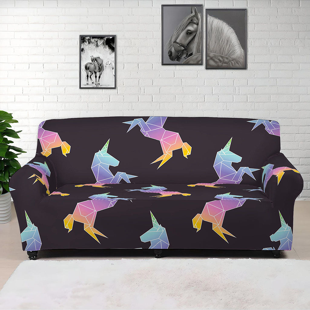 Rainbow Origami Unicorn Pattern Print Sofa Cover