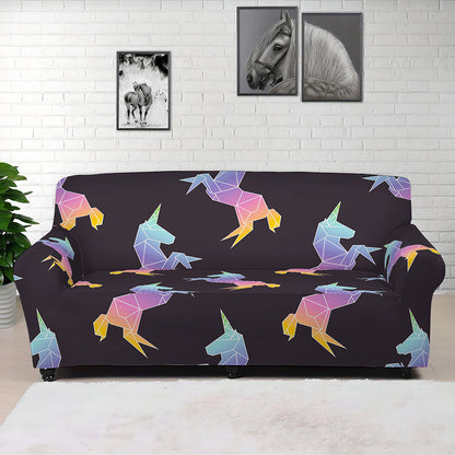 Rainbow Origami Unicorn Pattern Print Sofa Cover
