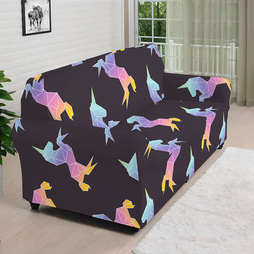 Rainbow Origami Unicorn Pattern Print Sofa Cover