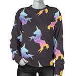 Rainbow Origami Unicorn Pattern Print Women's Crewneck Sweatshirt GearFrost