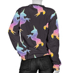 Rainbow Origami Unicorn Pattern Print Women's Crewneck Sweatshirt GearFrost