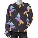 Rainbow Origami Unicorn Pattern Print Women's Crewneck Sweatshirt GearFrost