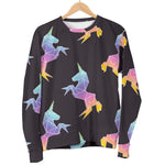 Rainbow Origami Unicorn Pattern Print Women's Crewneck Sweatshirt GearFrost
