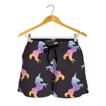 Rainbow Origami Unicorn Pattern Print Women's Shorts