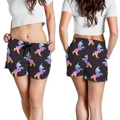 Rainbow Origami Unicorn Pattern Print Women's Shorts
