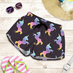 Rainbow Origami Unicorn Pattern Print Women's Shorts