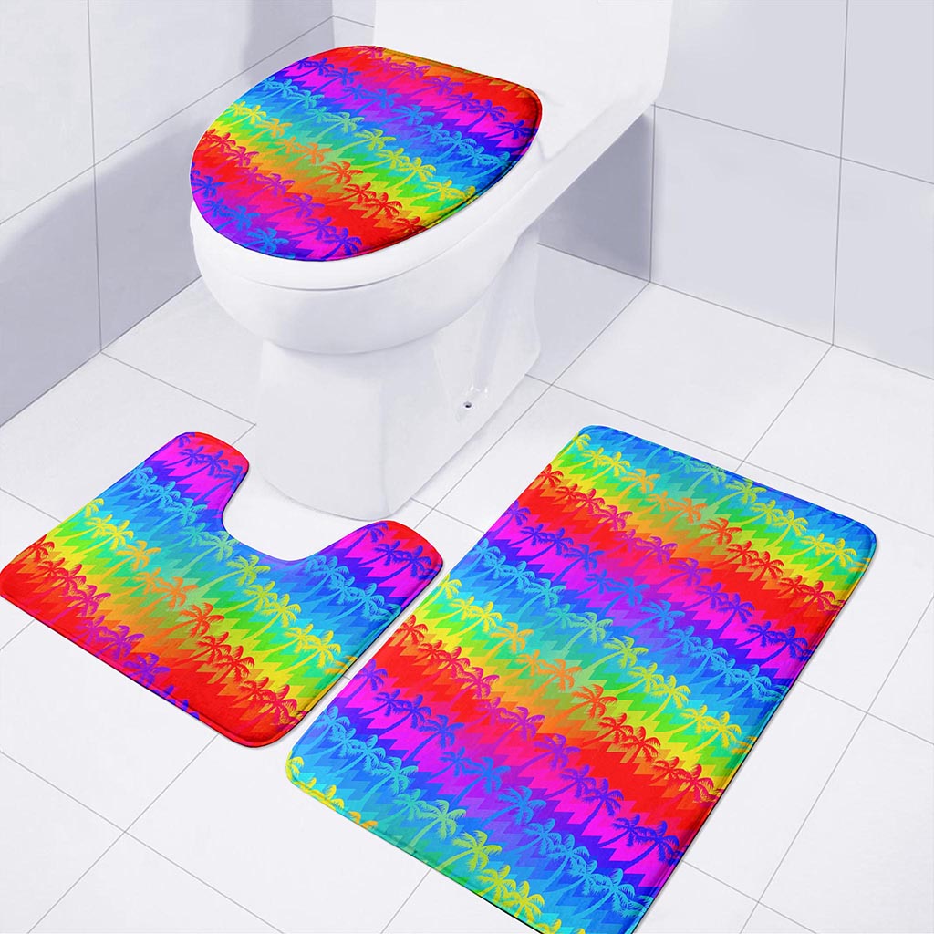 Rainbow Palm Tree Pattern Print 3 Piece Bath Mat Set