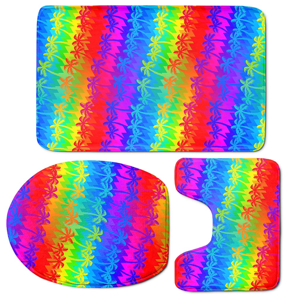 Rainbow Palm Tree Pattern Print 3 Piece Bath Mat Set