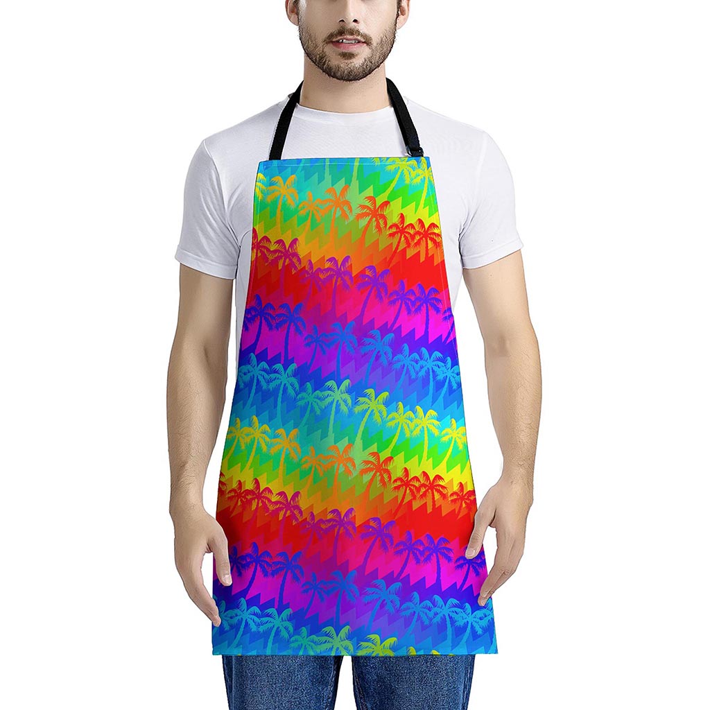 Rainbow Palm Tree Pattern Print Apron