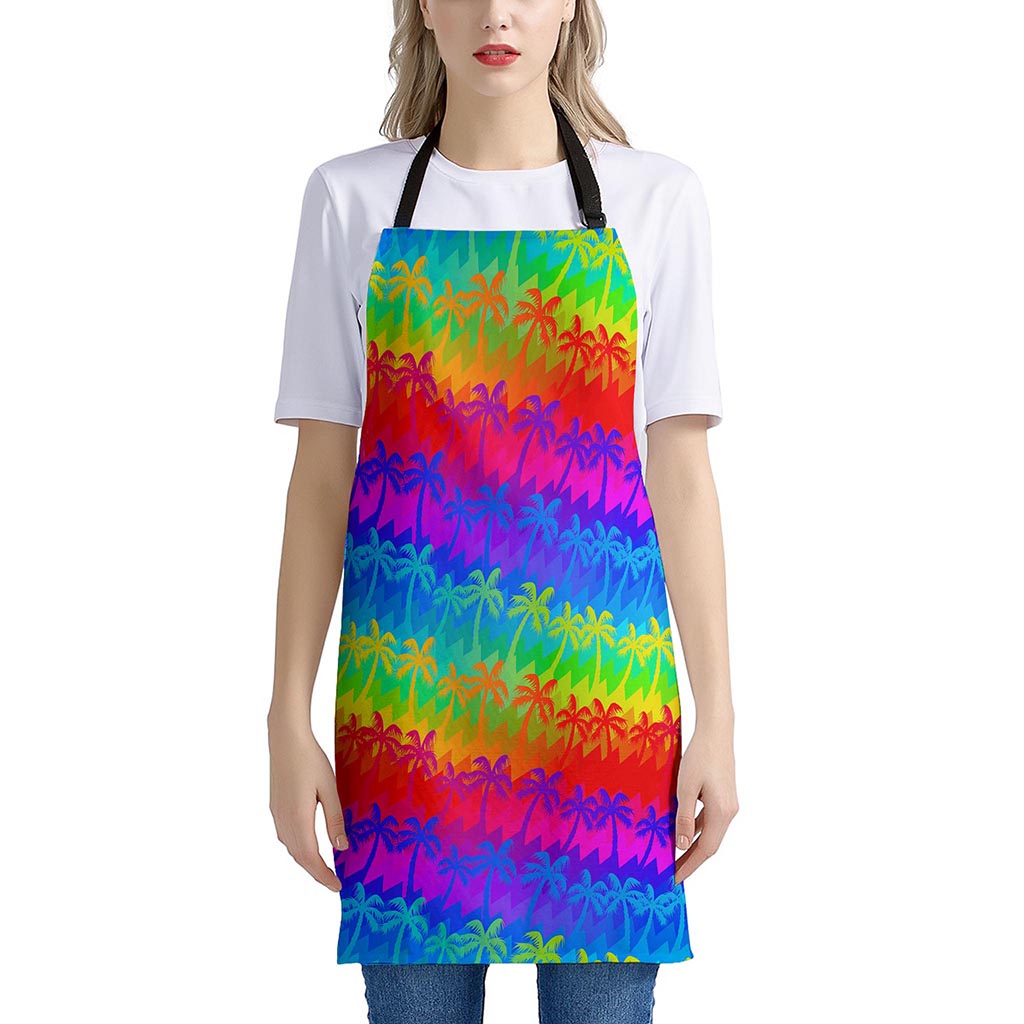 Rainbow Palm Tree Pattern Print Apron