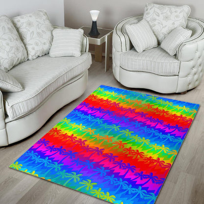 Rainbow Palm Tree Pattern Print Area Rug GearFrost