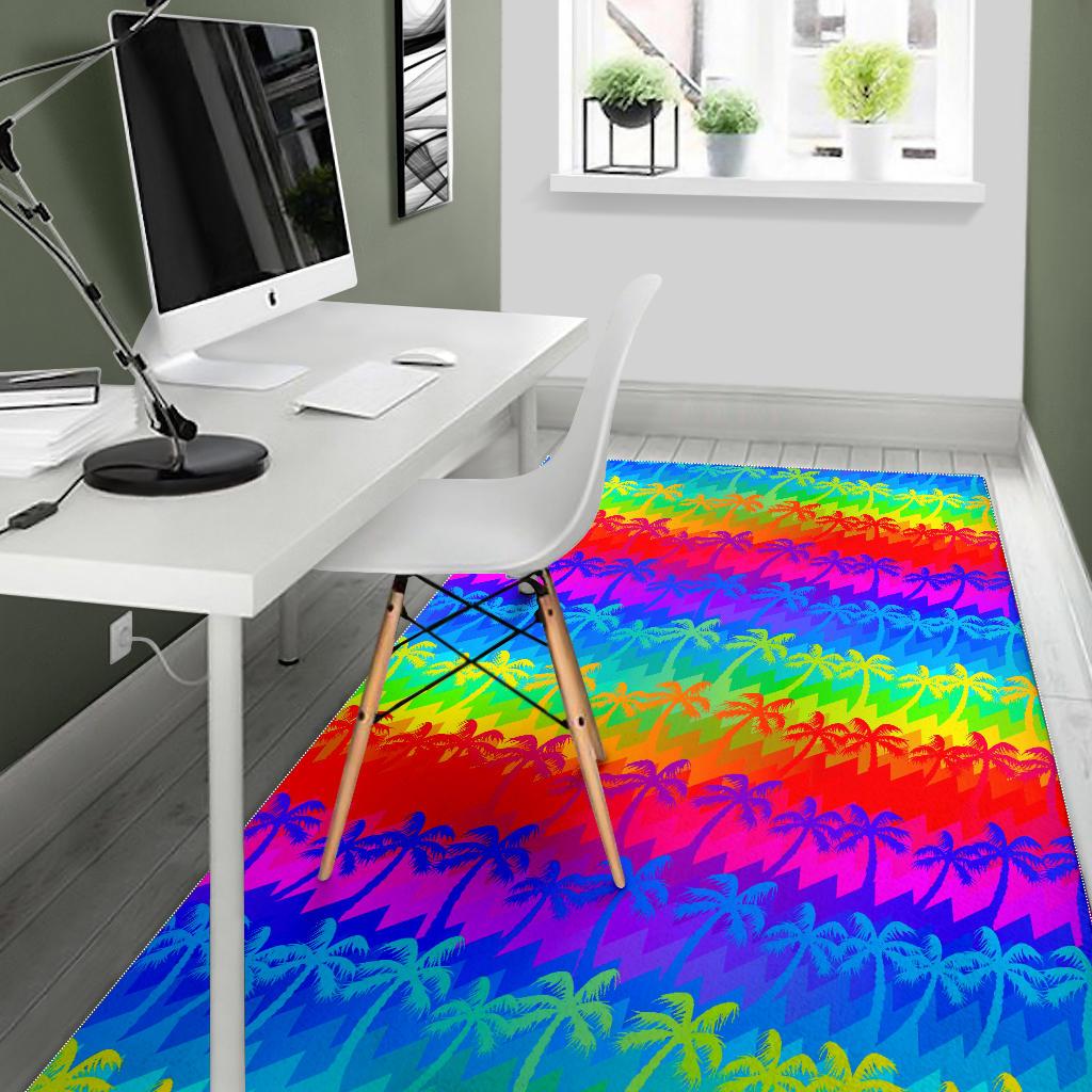 Rainbow Palm Tree Pattern Print Area Rug GearFrost