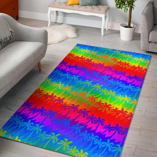 Rainbow Palm Tree Pattern Print Area Rug GearFrost