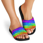 Rainbow Palm Tree Pattern Print Black Slide Sandals