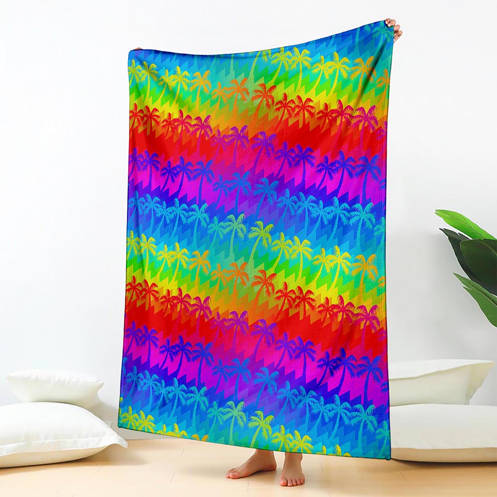 Rainbow Palm Tree Pattern Print Blanket