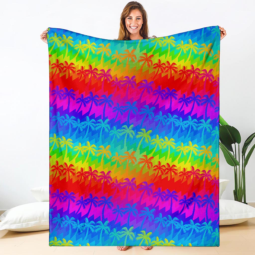Rainbow Palm Tree Pattern Print Blanket