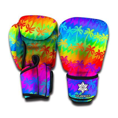 Rainbow Palm Tree Pattern Print Boxing Gloves