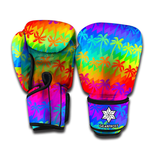 Rainbow Palm Tree Pattern Print Boxing Gloves
