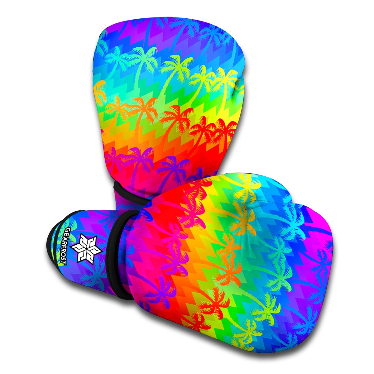 Rainbow Palm Tree Pattern Print Boxing Gloves