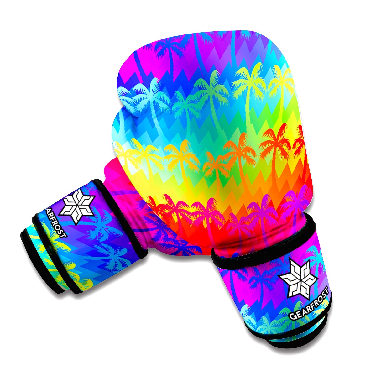 Rainbow Palm Tree Pattern Print Boxing Gloves