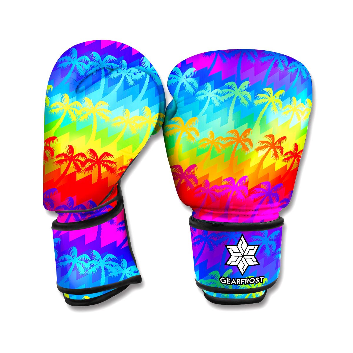 Rainbow Palm Tree Pattern Print Boxing Gloves