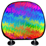 Rainbow Palm Tree Pattern Print Car Headrest Covers