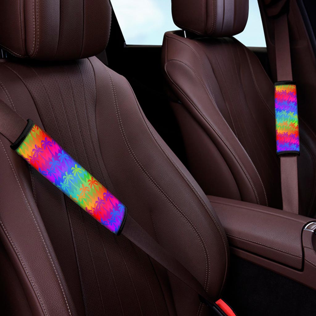Rainbow Palm Tree Pattern Print Car Seat Belt Covers