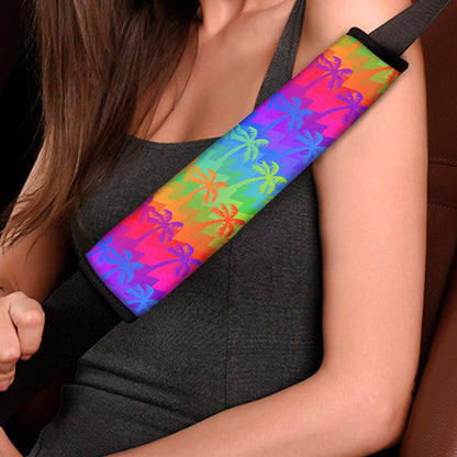 Rainbow Palm Tree Pattern Print Car Seat Belt Covers