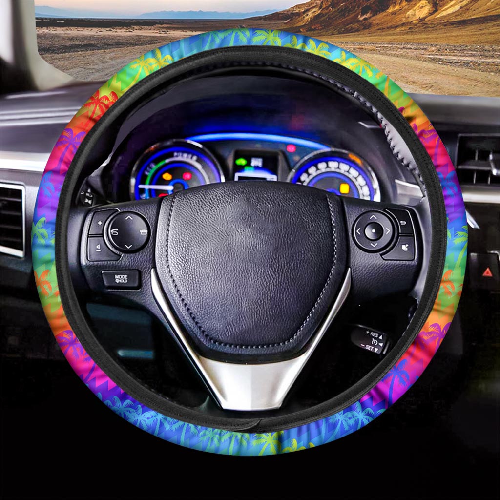 Rainbow Palm Tree Pattern Print Car Steering Wheel Cover