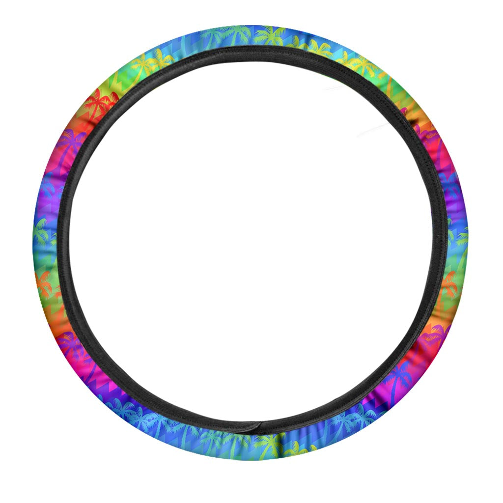 Rainbow Palm Tree Pattern Print Car Steering Wheel Cover