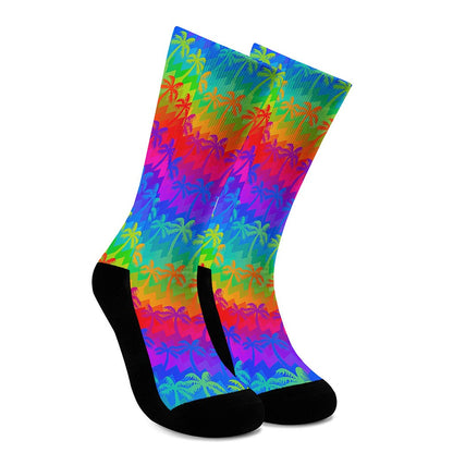 Rainbow Palm Tree Pattern Print Crew Socks
