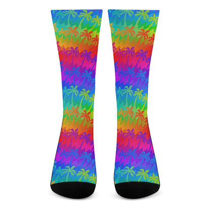 Rainbow Palm Tree Pattern Print Crew Socks