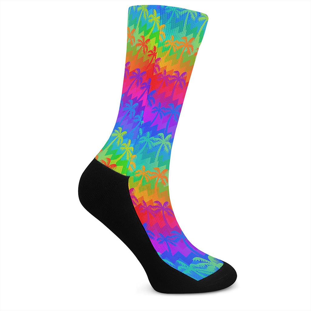 Rainbow Palm Tree Pattern Print Crew Socks