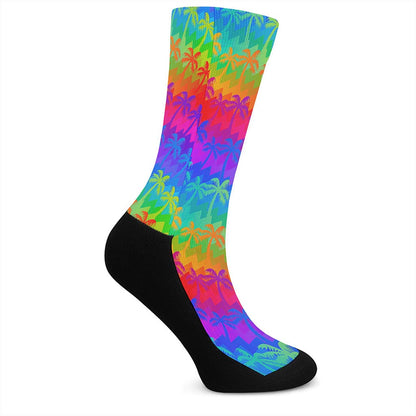 Rainbow Palm Tree Pattern Print Crew Socks