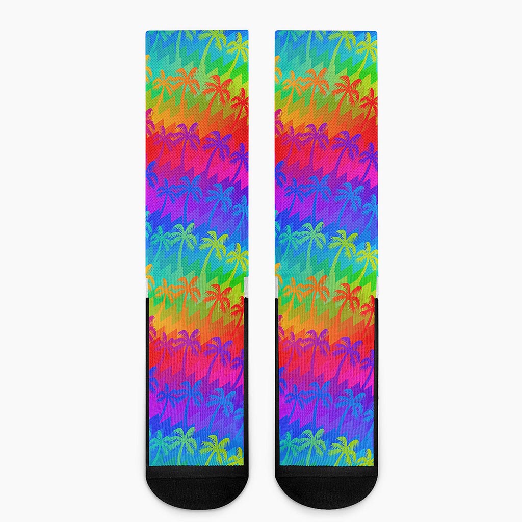 Rainbow Palm Tree Pattern Print Crew Socks