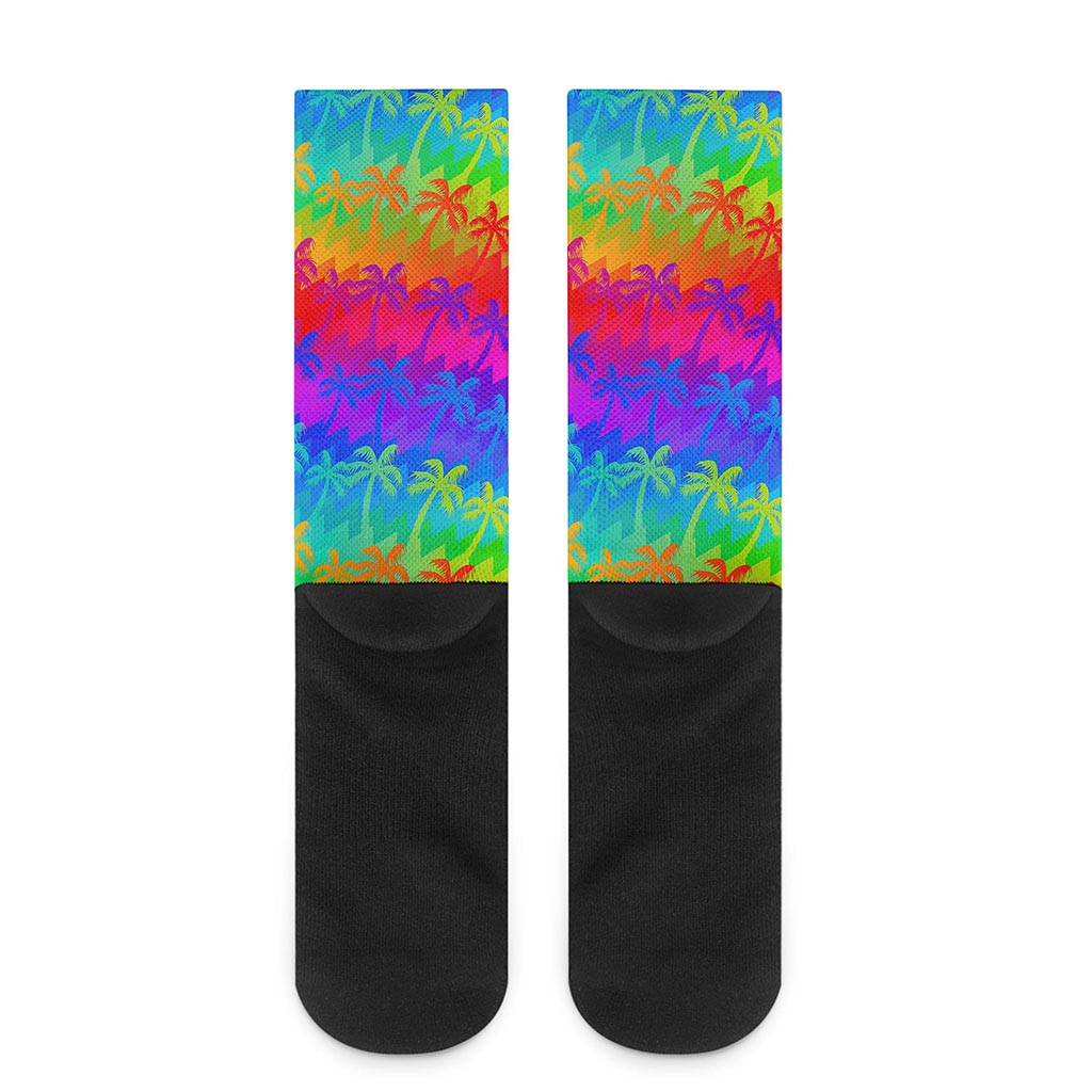 Rainbow Palm Tree Pattern Print Crew Socks