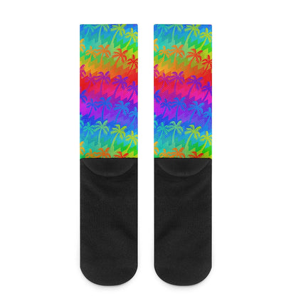 Rainbow Palm Tree Pattern Print Crew Socks