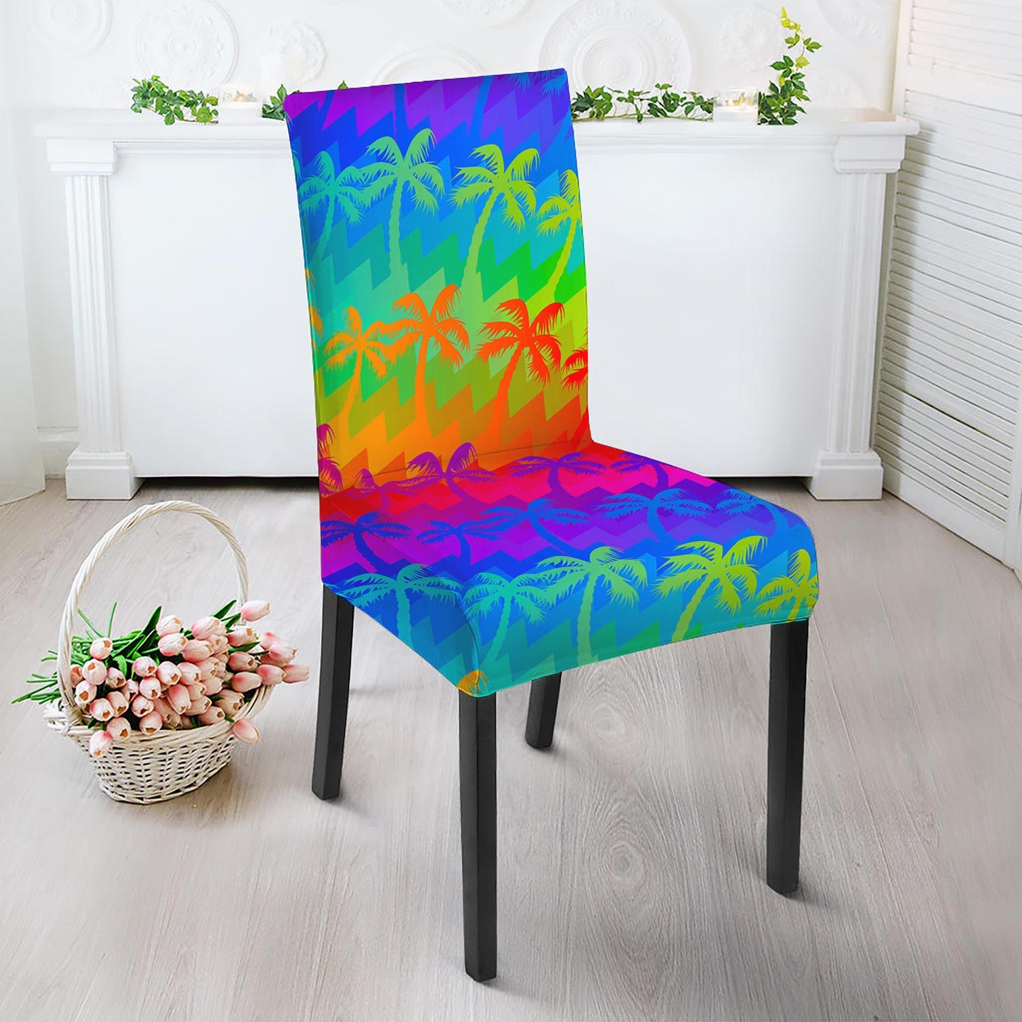 Rainbow Palm Tree Pattern Print Dining Chair Slipcover