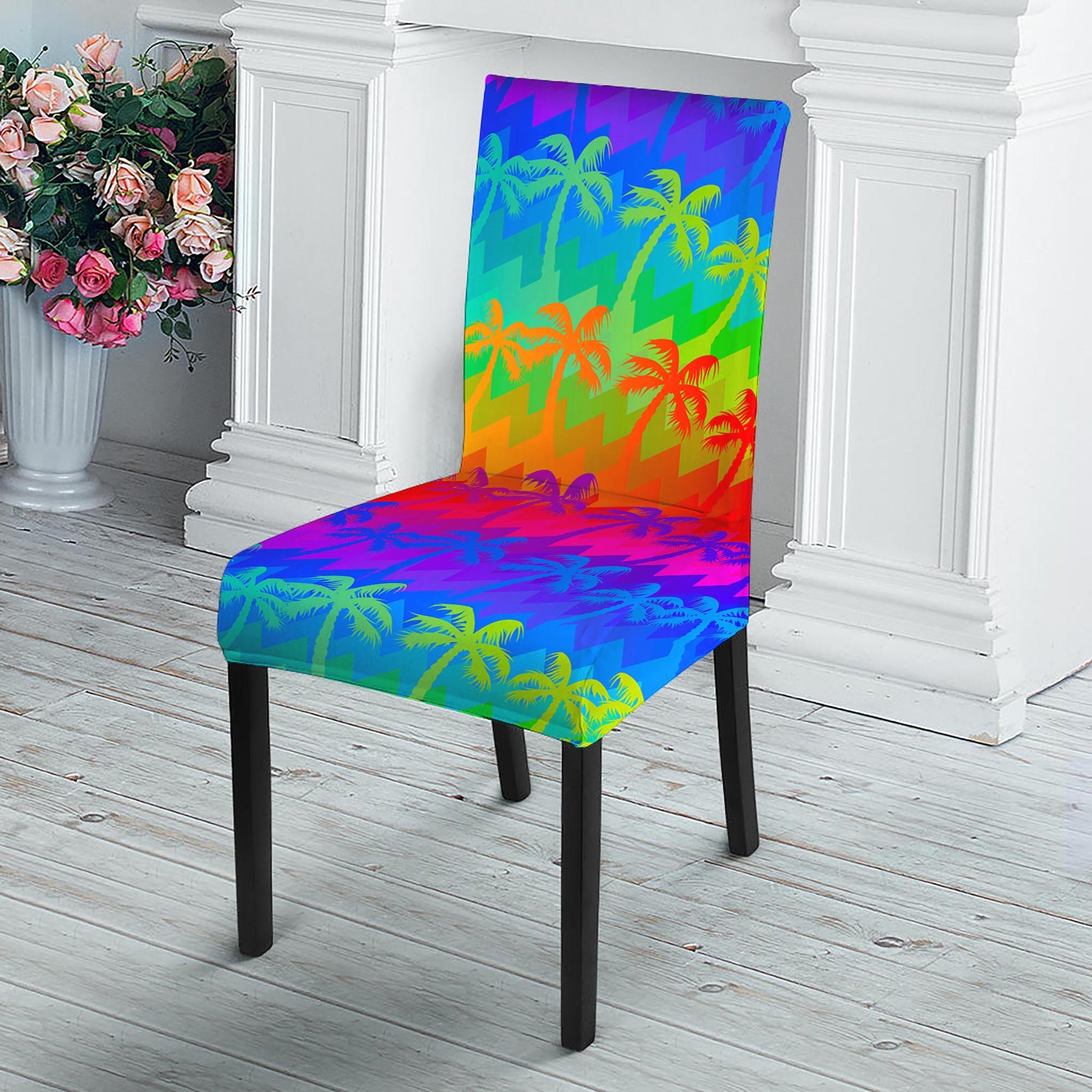 Rainbow Palm Tree Pattern Print Dining Chair Slipcover