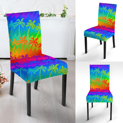 Rainbow Palm Tree Pattern Print Dining Chair Slipcover