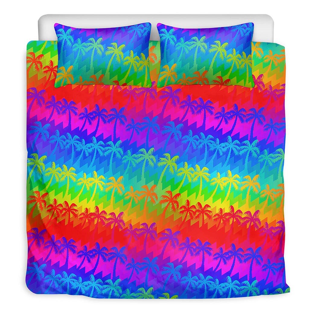 Rainbow Palm Tree Pattern Print Duvet Cover Bedding Set