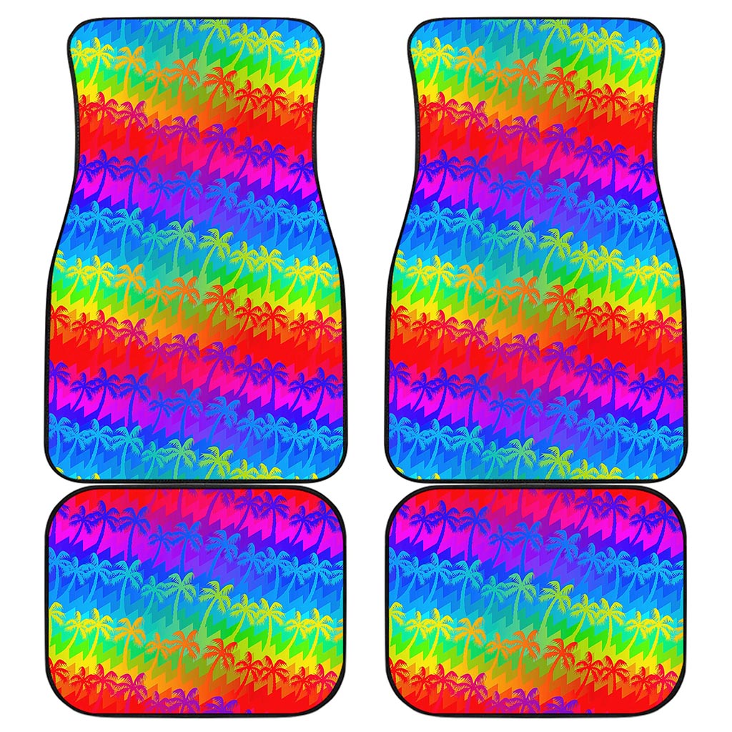 Rainbow Palm Tree Pattern Print Front and Back Car Floor Mats