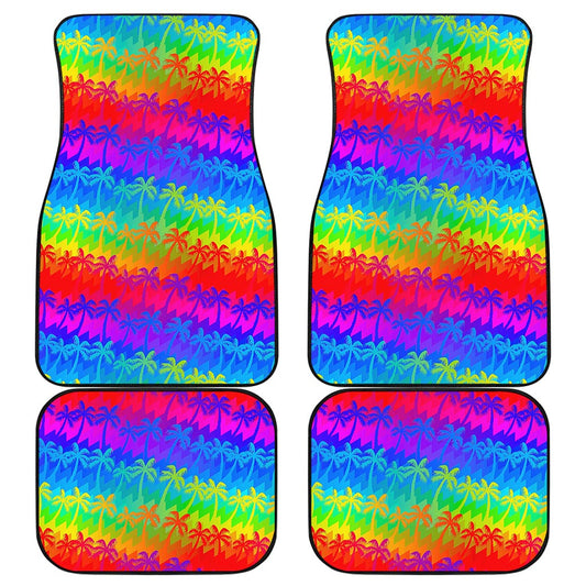 Rainbow Palm Tree Pattern Print Front and Back Car Floor Mats