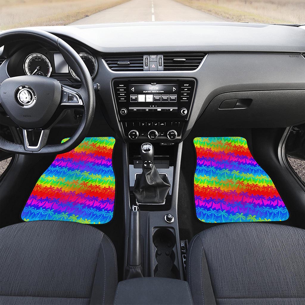 Rainbow Palm Tree Pattern Print Front and Back Car Floor Mats