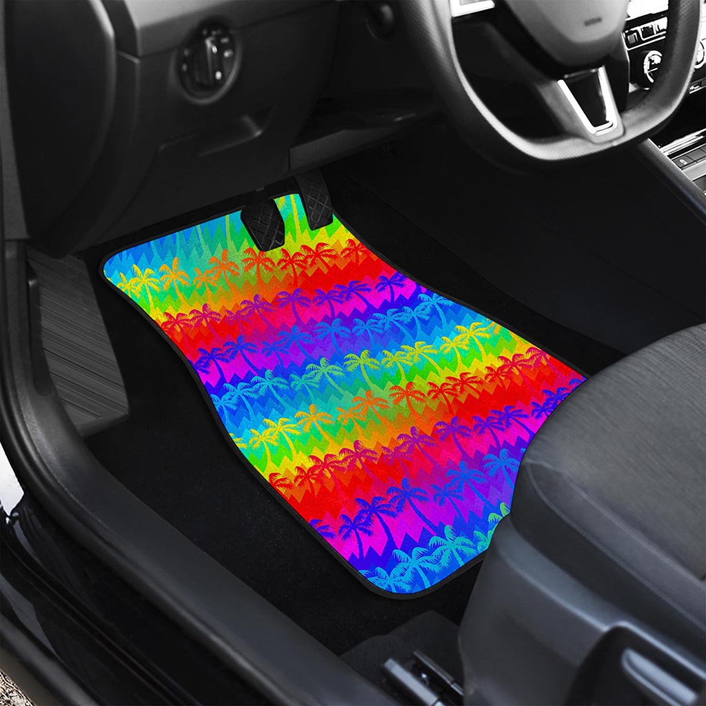 Rainbow Palm Tree Pattern Print Front and Back Car Floor Mats